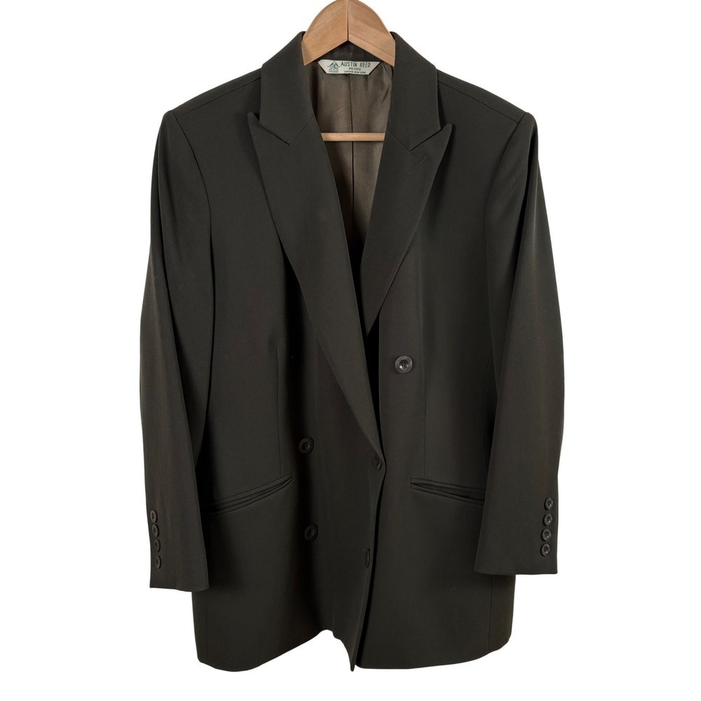 Vtg 90s Austin Reed Blazer 18P Olive Green Worsted Wool Double-Breasted Career